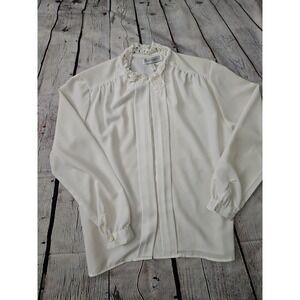 Vintage Impressions of California White Lace Collar Blouse Medium Grandmacore